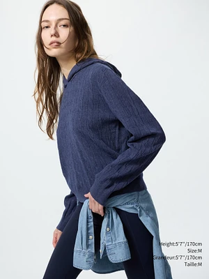 WASHABLE KNIT CABLE HOODIE
