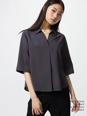 RAYON SKIPPER COLLAR BLOUSE | 3/4 SLEEVE