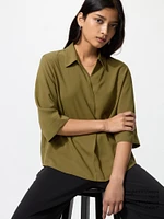 RAYON SKIPPER COLLAR BLOUSE | 3/4 SLEEVE