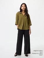 RAYON SKIPPER COLLAR BLOUSE | 3/4 SLEEVE