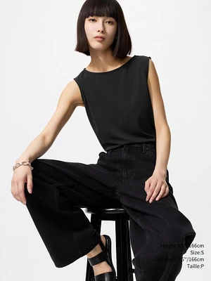 CREPE JERSEY BOAT NECK SLEEVELESS T