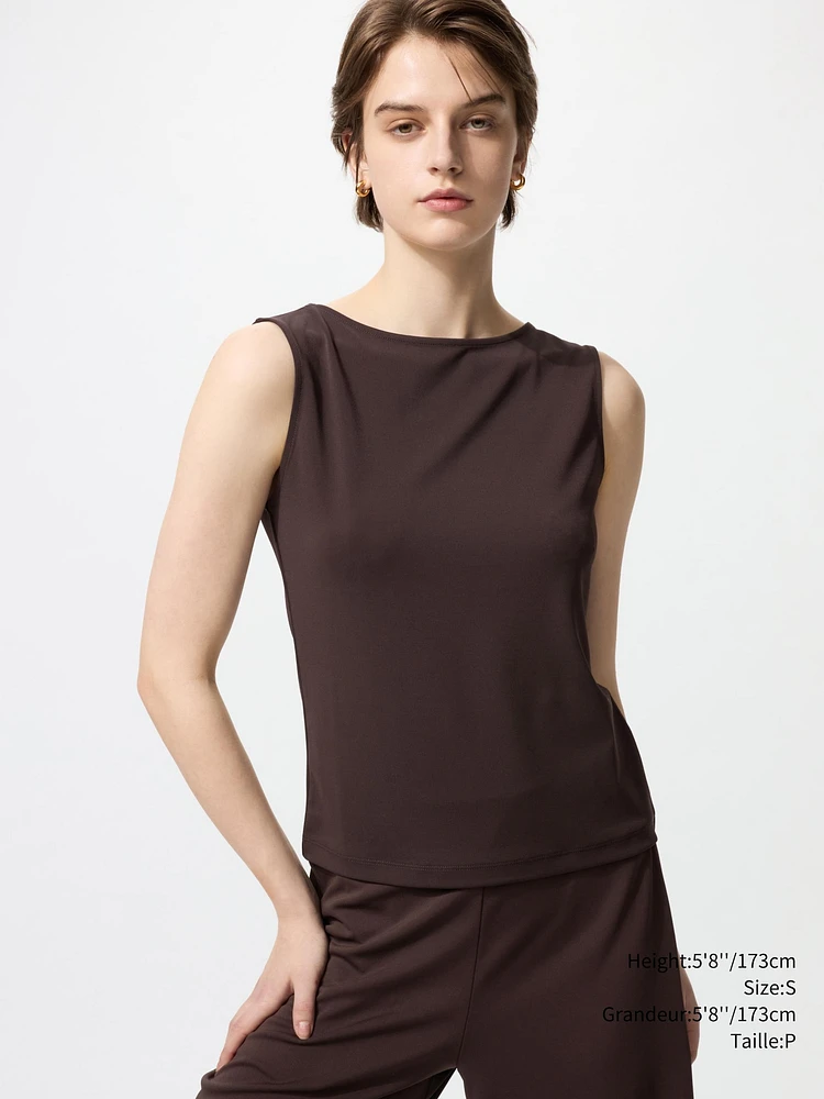 CREPE JERSEY BOAT NECK SLEEVELESS T-SHIRT