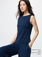 CREPE JERSEY BOAT NECK SLEEVELESS T-SHIRT