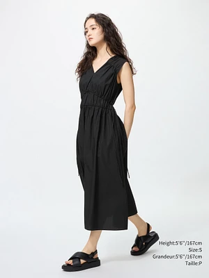 COTTON GATHERED DRESS | SLEEVELESS