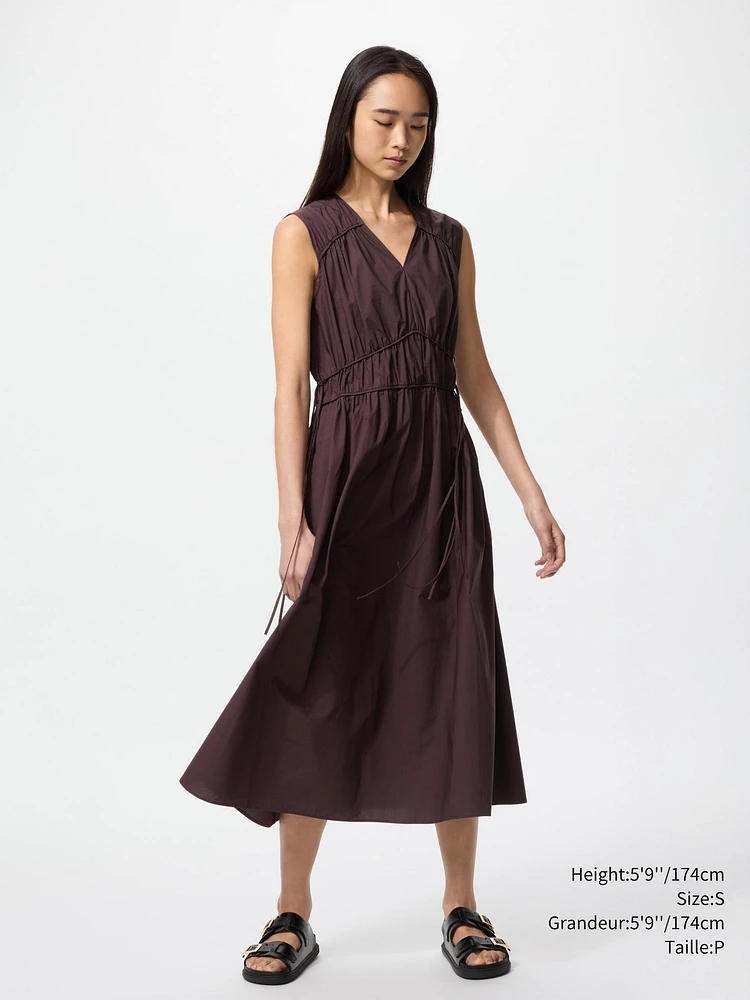 COTTON GATHERED DRESS | SLEEVELESS