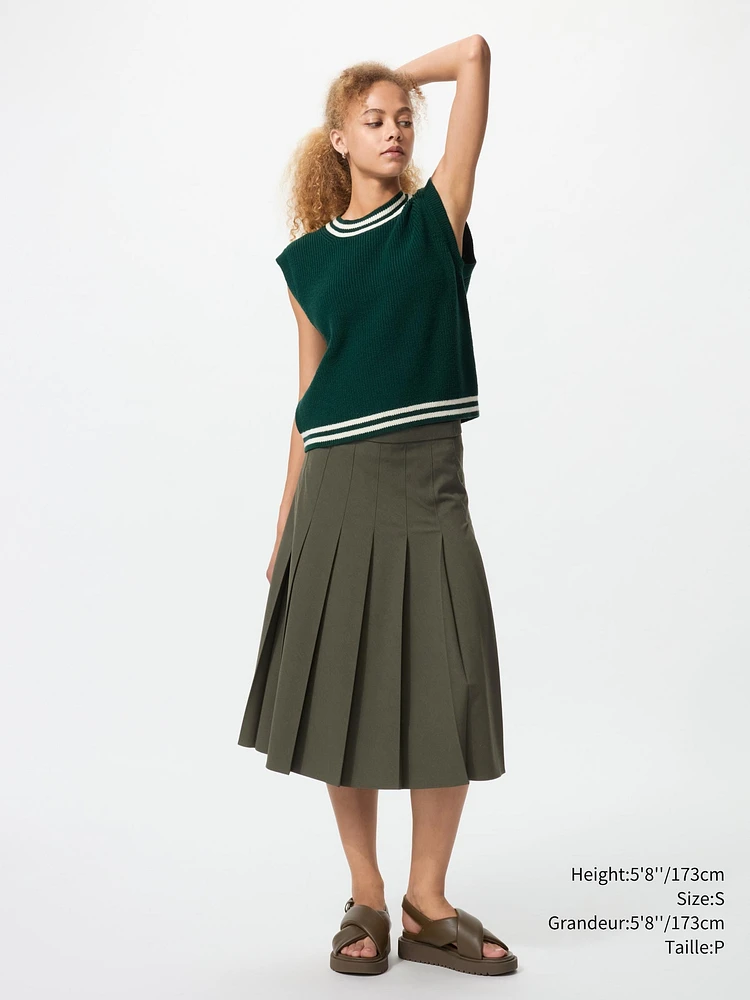 WIDE PLEATED MIDI SKIRT