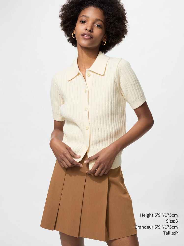 RIBBED POLO CARDIGAN