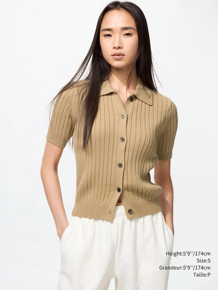 RIBBED POLO CARDIGAN
