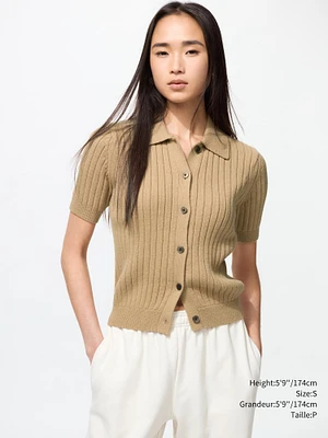 RIBBED POLO CARDIGAN