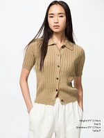 RIBBED POLO CARDIGAN