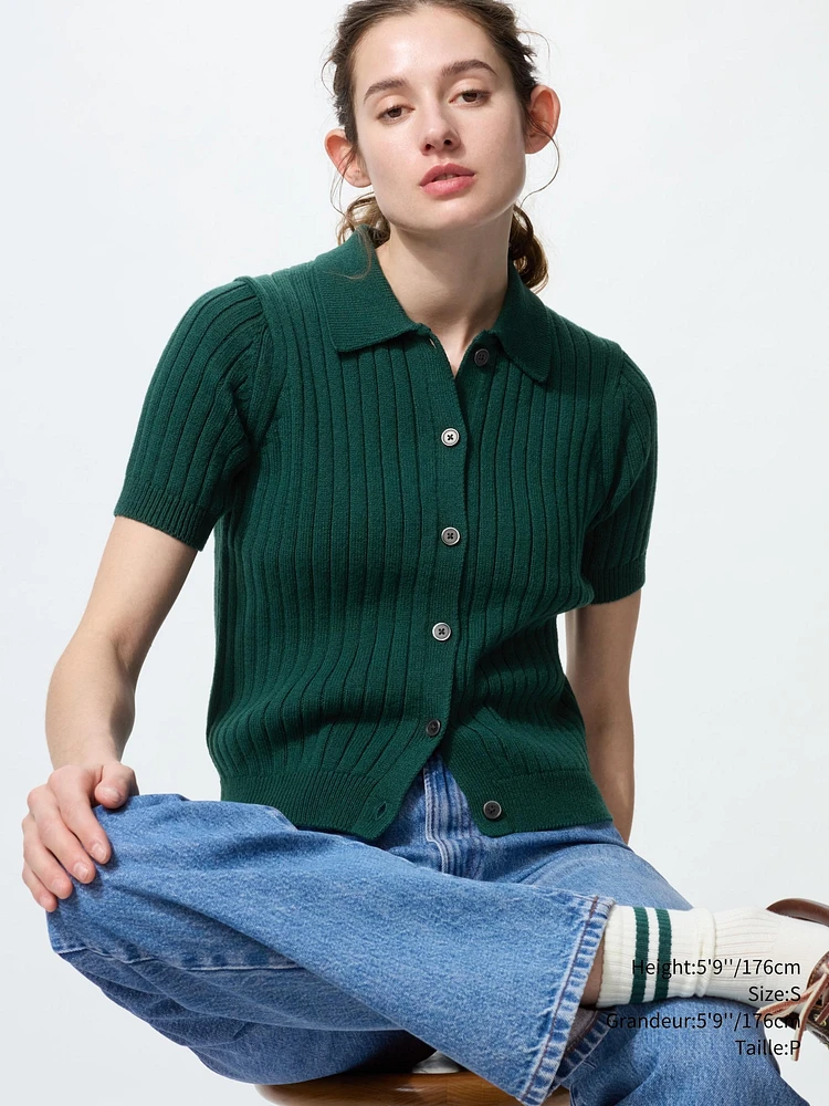 RIBBED POLO CARDIGAN