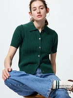 RIBBED POLO CARDIGAN