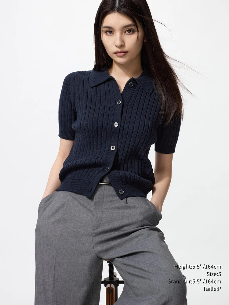 RIBBED POLO CARDIGAN