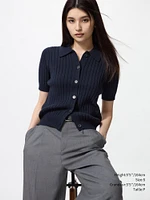 RIBBED POLO CARDIGAN