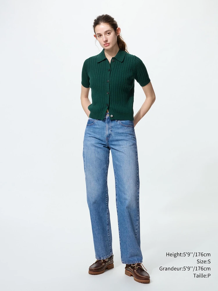 RIBBED POLO CARDIGAN