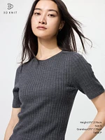 3D KNIT MERINO RIBBED CREW NECK SWEATER