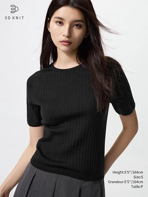 3D KNIT MERINO RIBBED CREW NECK SWEATER