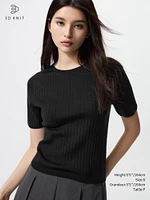 3D KNIT MERINO RIBBED CREW NECK SWEATER