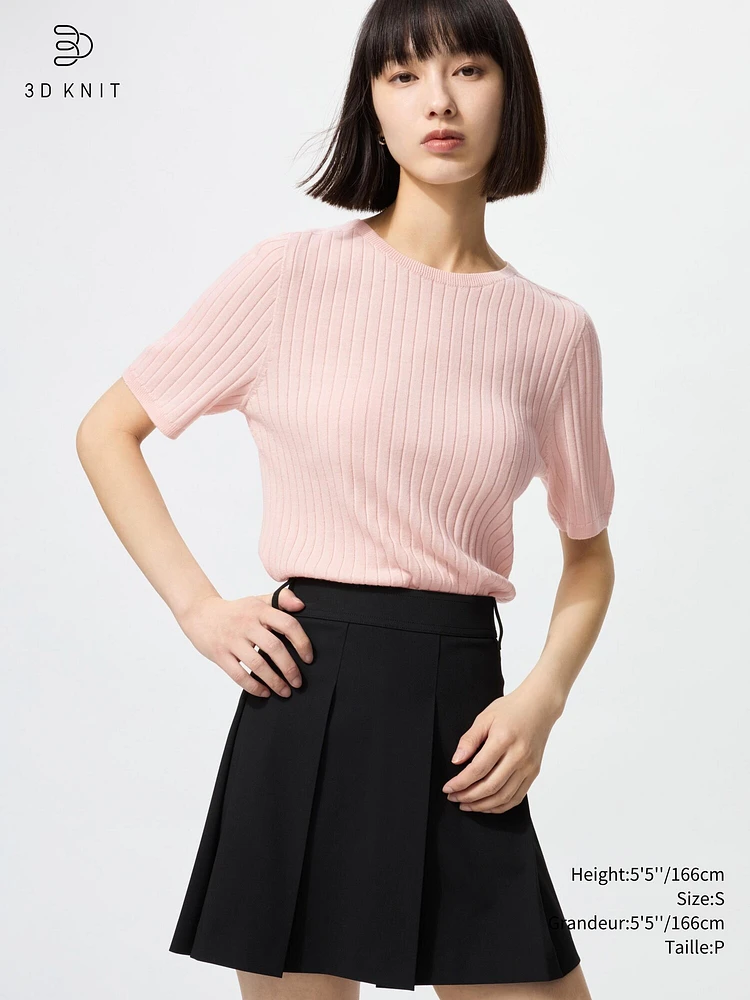 3D KNIT MERINO RIBBED CREW NECK SWEATER
