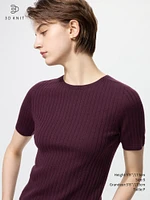 3D KNIT MERINO RIBBED CREW NECK SWEATER