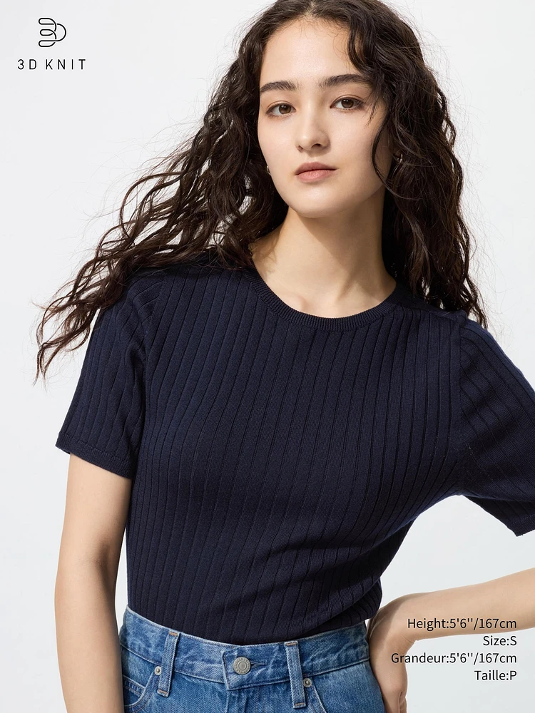 3D KNIT MERINO RIBBED CREW NECK SWEATER
