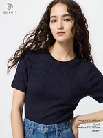 3D KNIT MERINO RIBBED CREW NECK SWEATER
