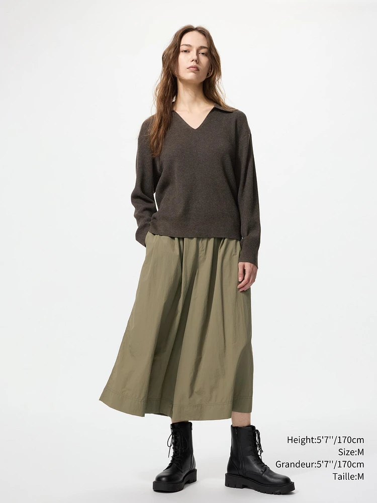WASHABLE KNIT RIBBED POLO SWEATER