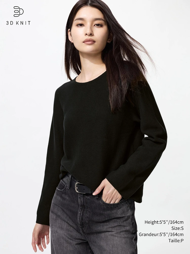 3D KNIT COTTON CREW NECK SWEATER
