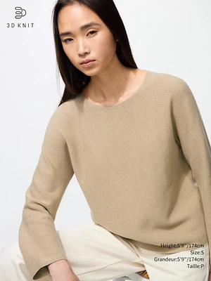 3D KNIT COTTON CREW NECK SWEATER