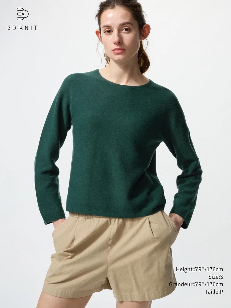 3D KNIT COTTON CREW NECK SWEATER