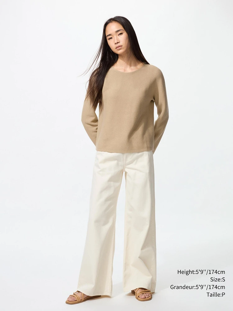 3D KNIT COTTON CREW NECK SWEATER