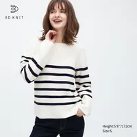 Pull rayé en maille 3D à col rond
