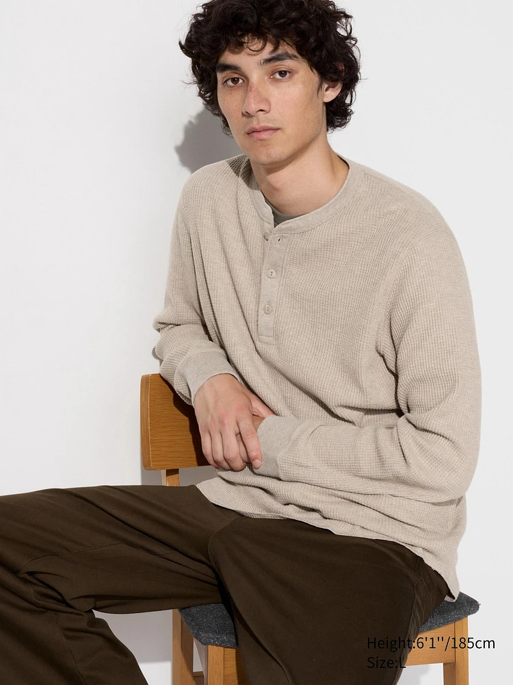 Waffle T-Shirt | Henley Neck Long Sleeve