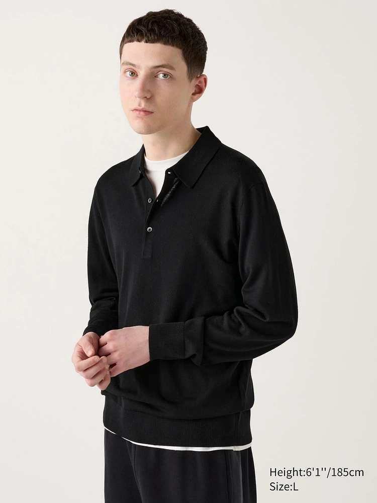 EXTRA FINE MERINO LONG SLEEVE POLO SHIRT