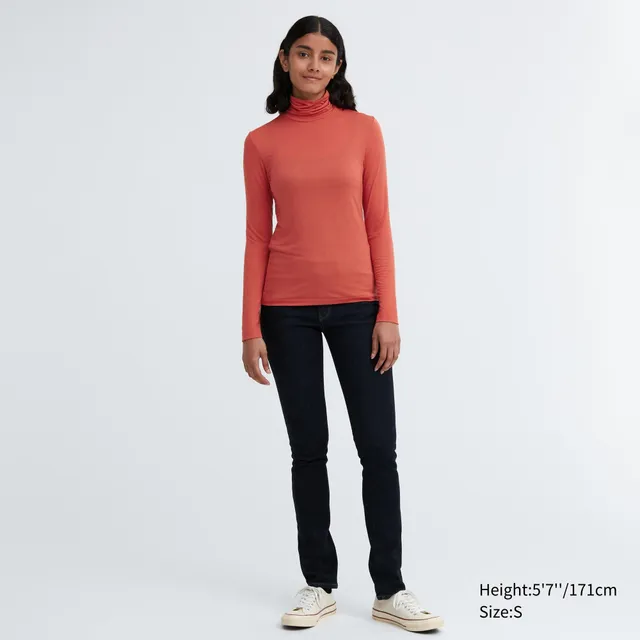 Women's Heattech Extra Warm Seamless Ribbed Turtleneck Long-Sleeve T-Shirt with Moisture-Wicking | Blue | Large | Uniqlo US