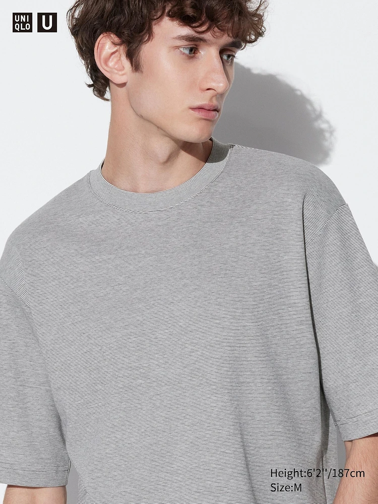 AIRism Cotton Oversized T-Shirt | Half-Sleeve Striped