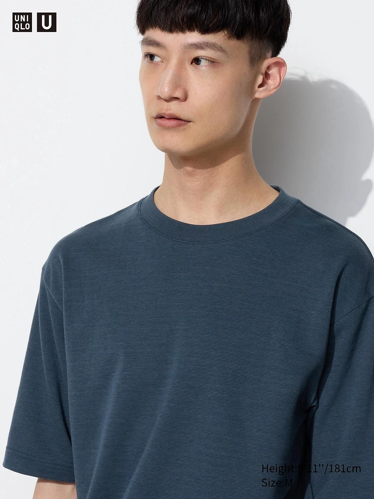 AIRism Cotton Oversized T-Shirt | Half-Sleeve Striped