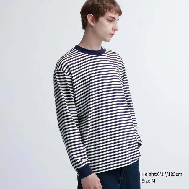 Washed Cotton Crew Neck Long-Sleeve T-Shirt (Oversized)