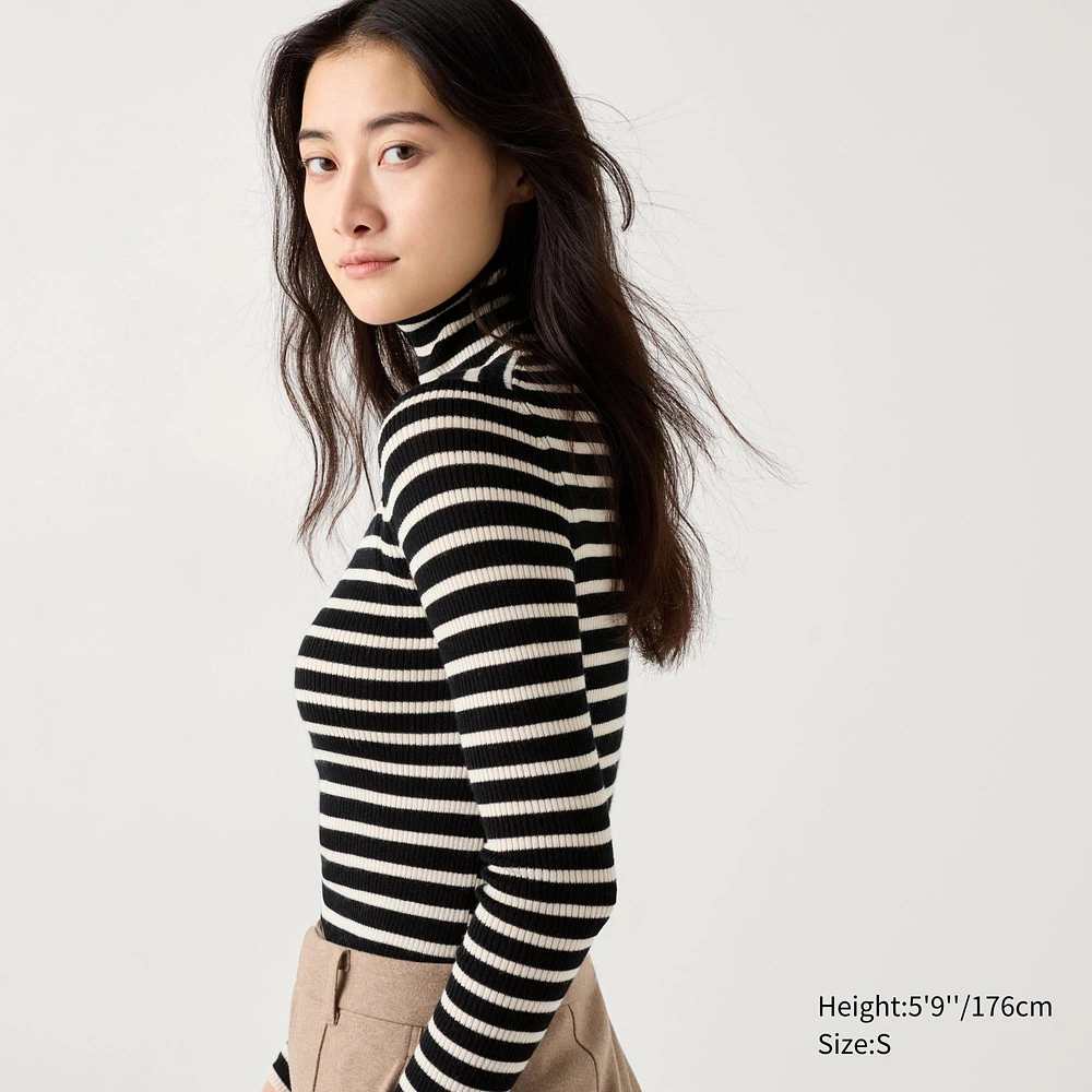 Merino Ribbed Turtleneck Sweater | Striped