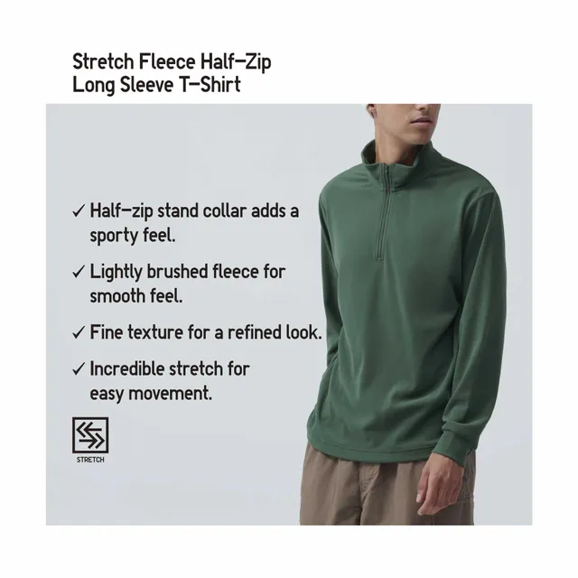 UNIQLO Smooth Fleece Printed Mock Neck Long-Sleeve T-Shirt