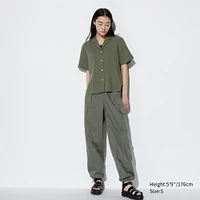 Linen Blend Open Collar Short-Sleeve Shirt