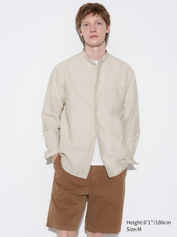 Cotton Linen Stand Collar Shirt