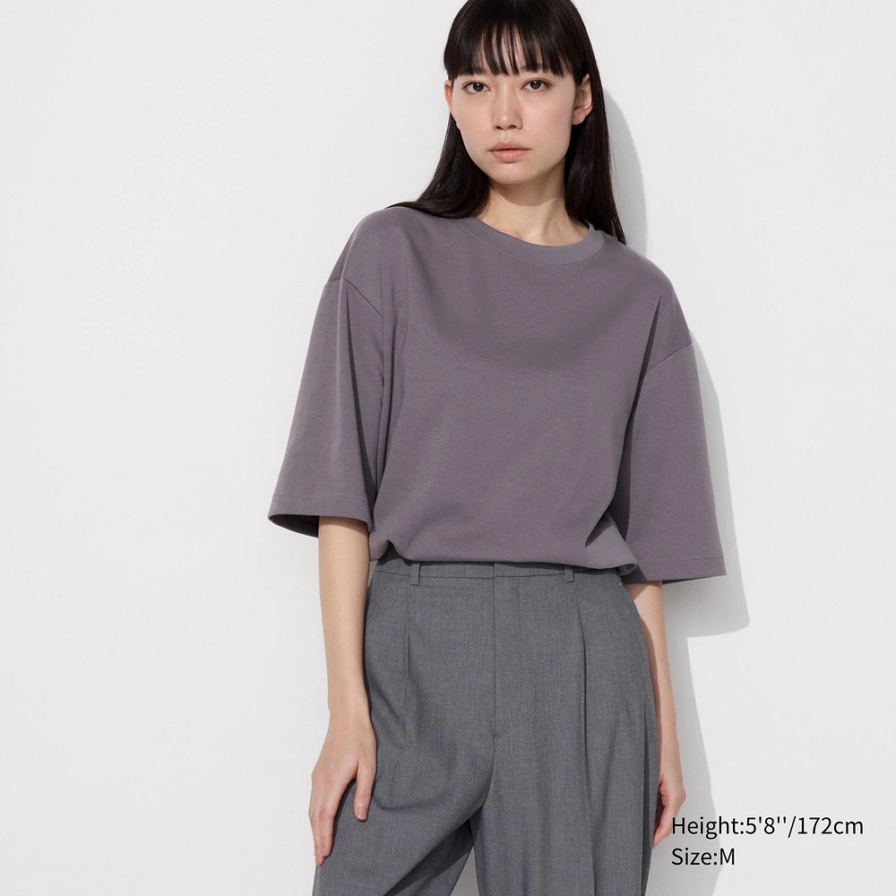 AIRism Cotton Oversized Crew Neck T-Shirt | Half-Sleeve