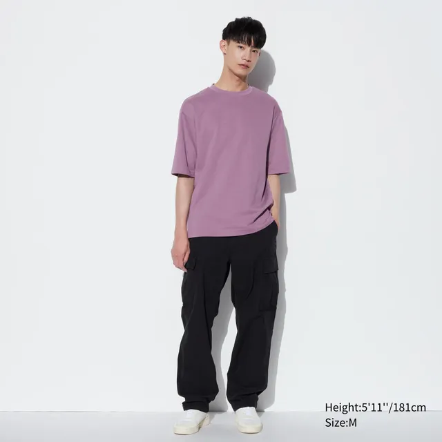 U Airism Cotton Oversized Crew Neck Half-Sleeve T-Shirt, Purple, 3XL