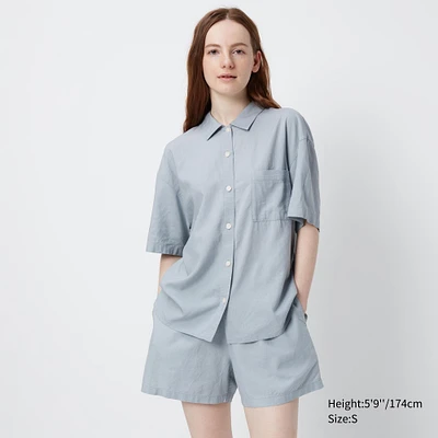Linen Blend Short-Sleeve Pajamas