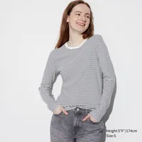 Soft Ribbed Striped Crew Neck Long Sleeve T-Shirt