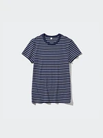 Soft Ribbed Striped Crew Neck Short-Sleeve T-Shirt