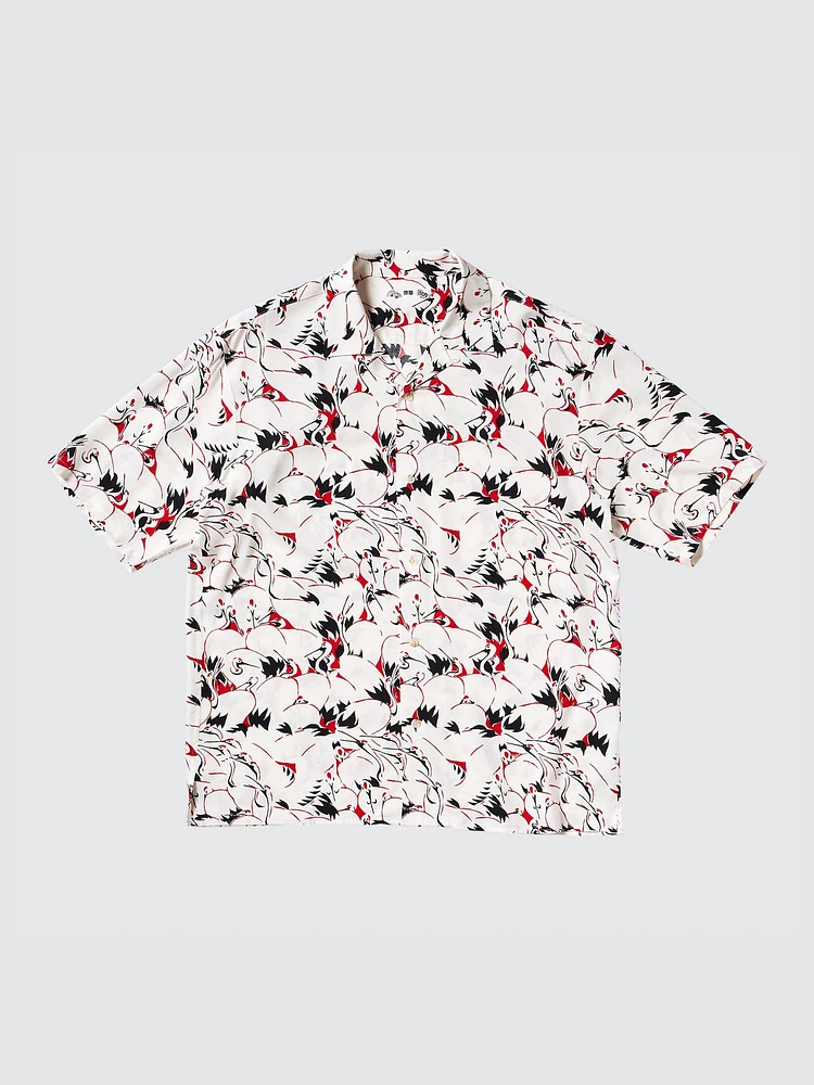 Open Collar Shirt | Short Sleeve | Japanese Auspicious Symbol Print