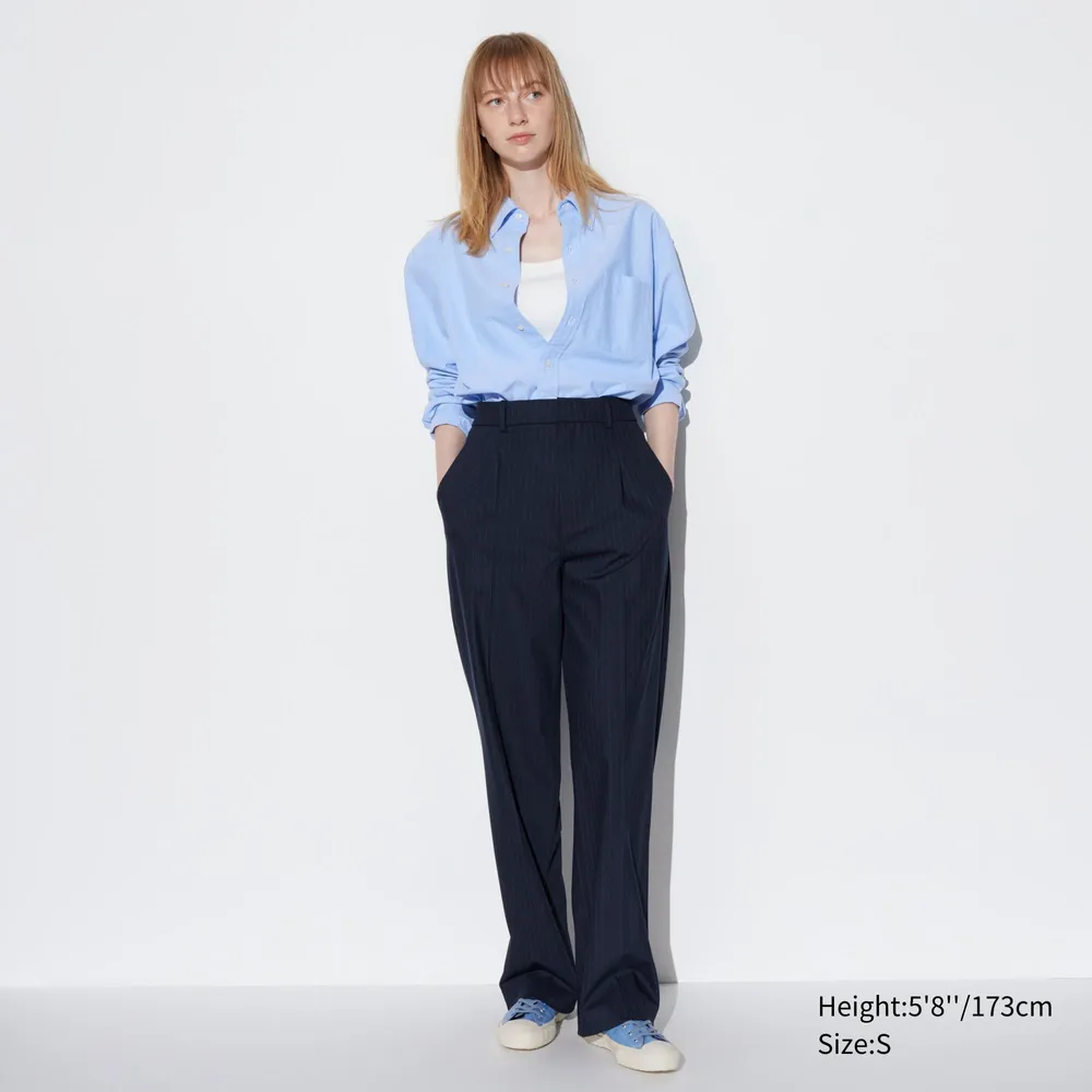 Wide-Fit Pleated Pants (Pinstripe, Tall)