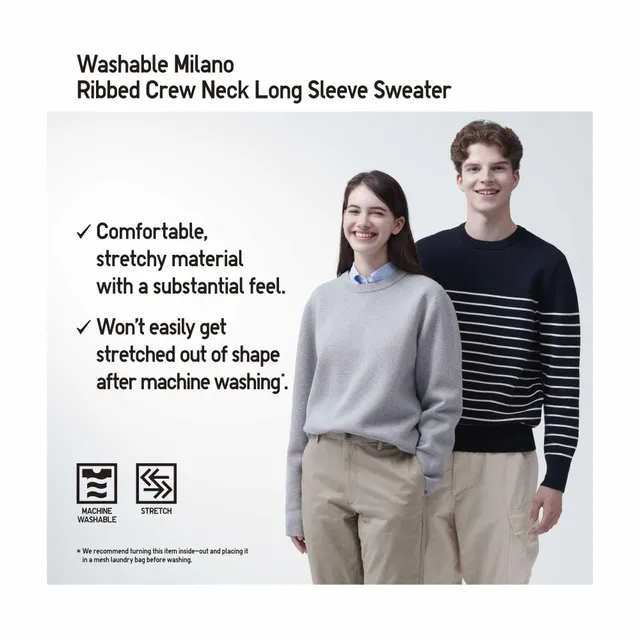 Washable Milano Ribbed Crew Neck Long-Sleeve Sweater
